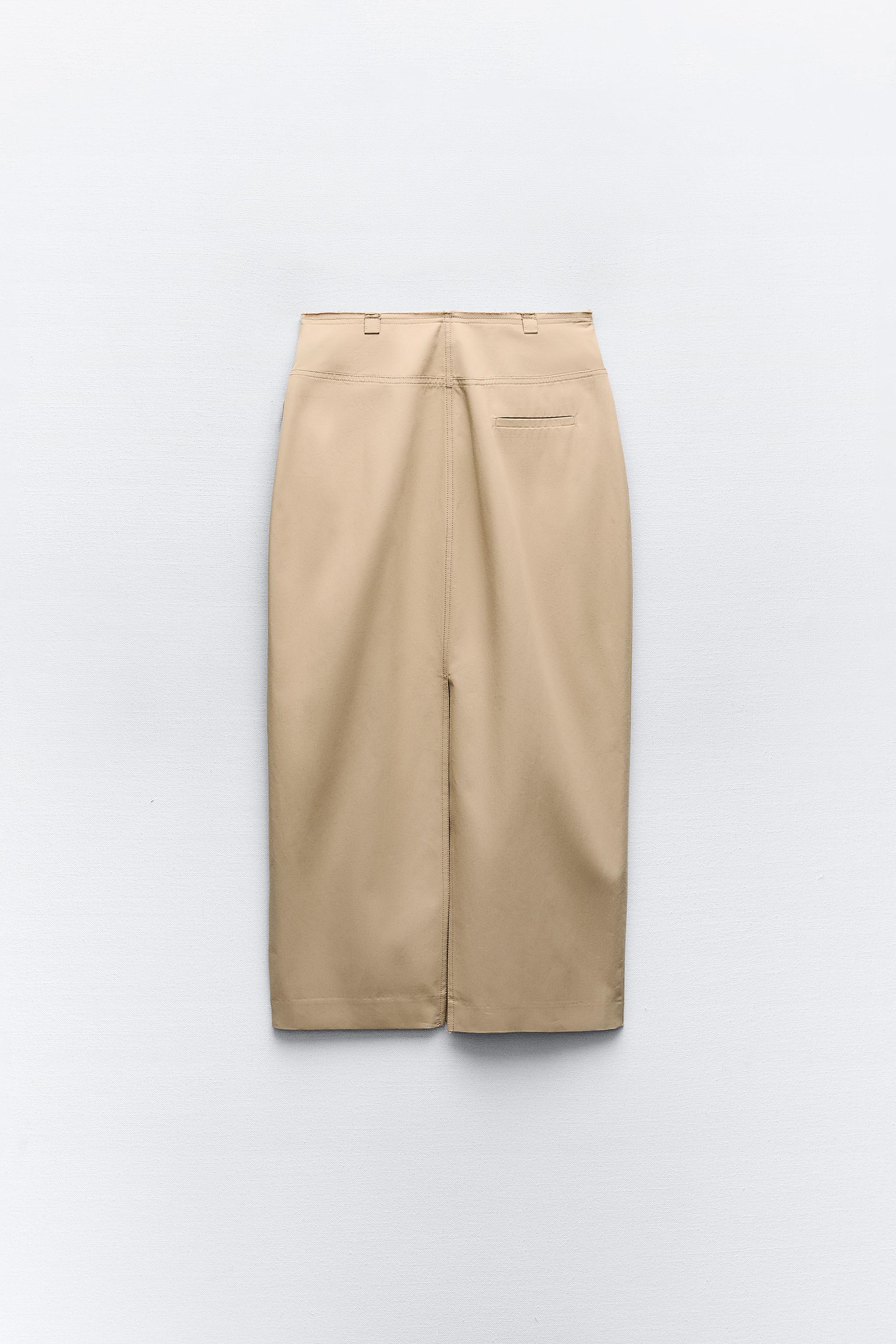 TOPSTITCHED MIDI PENCIL SKIRT - taupe brown