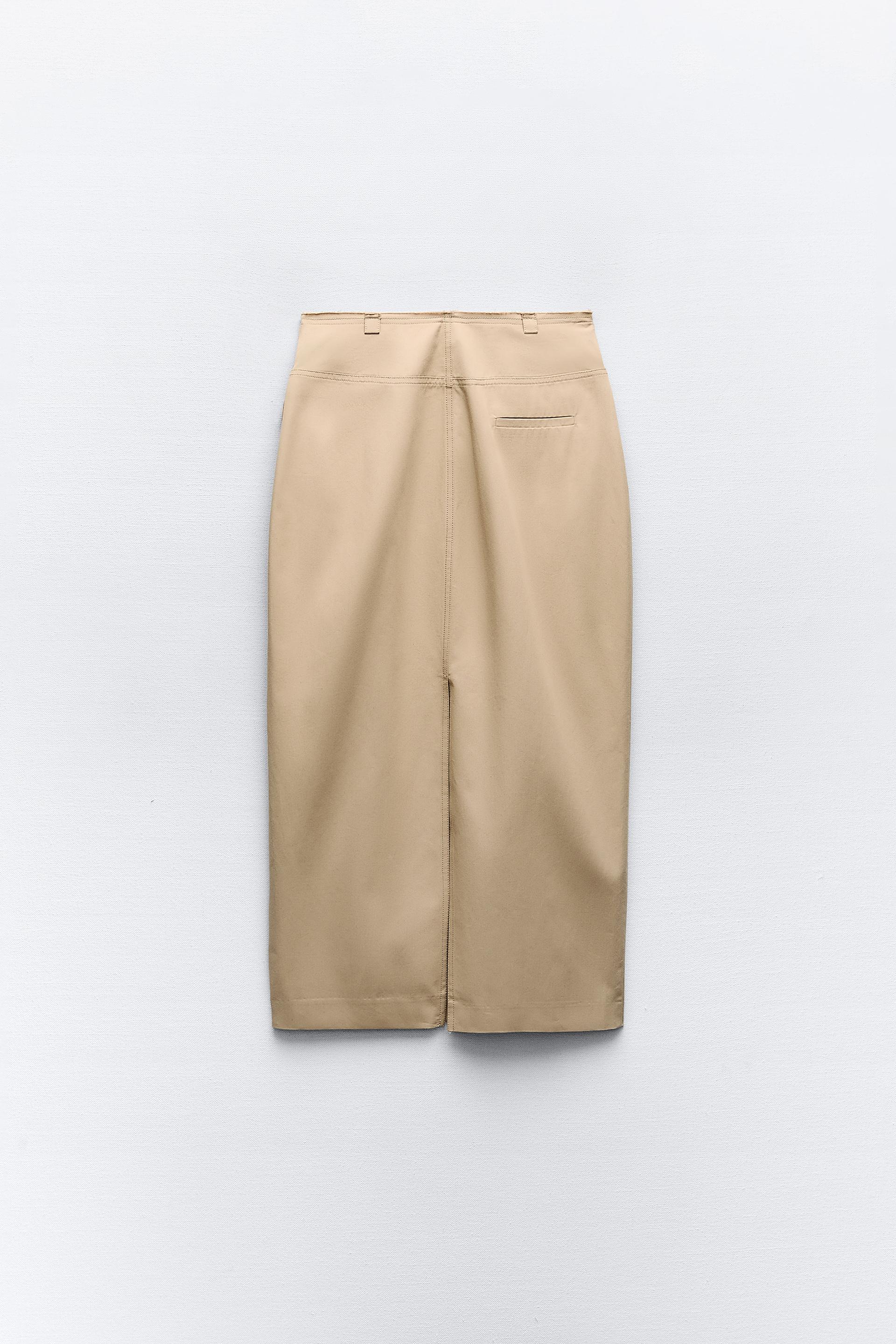 TOPSTITCHED MIDI PENCIL SKIRT - taupe brown