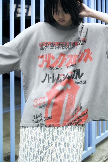 THE ROLLING STONES WASHED-EFFECT T-SHIRT - Grey by Zara