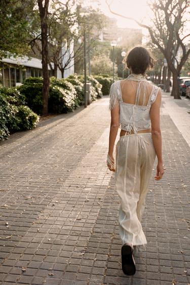 PANTALON COTON À NŒUDS - Écru de Zara - Image 2