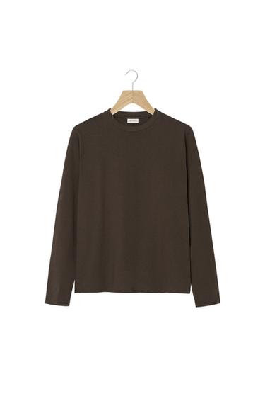 Zara ORIGINS MEDIUM WEIGHT LONG SLEEVE T-SHIRT - Brown