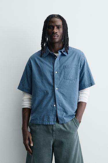 KËMISHË BOXY FIT ME KUADRATE - E kaltër nga Zara