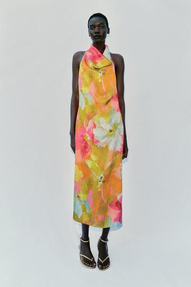 PRINTED SATIN MIDI DRESS - Multicoloured by Zara - Image 0