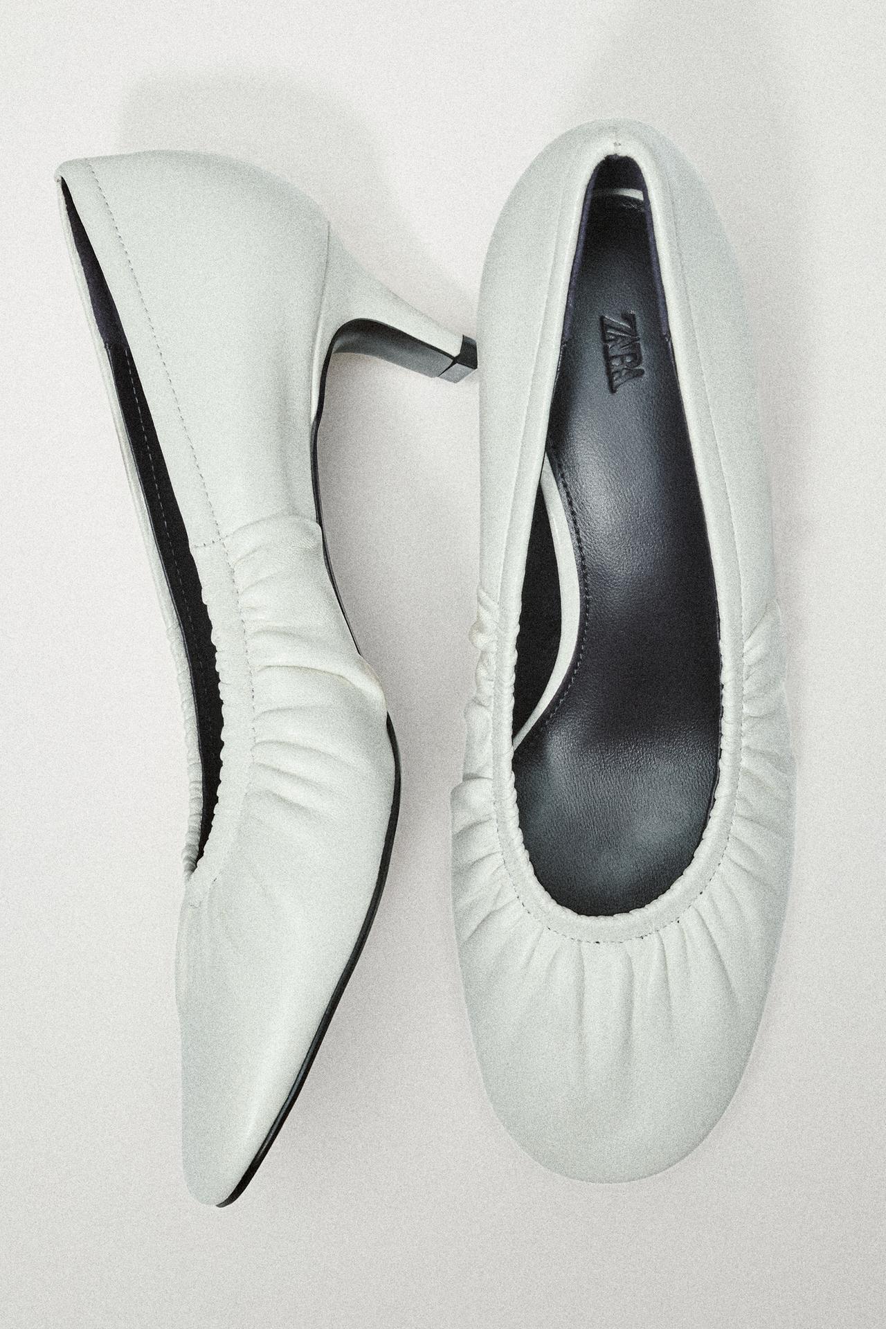 LIMITED EDITION GATHERED LEATHER KITTEN HEELS — White