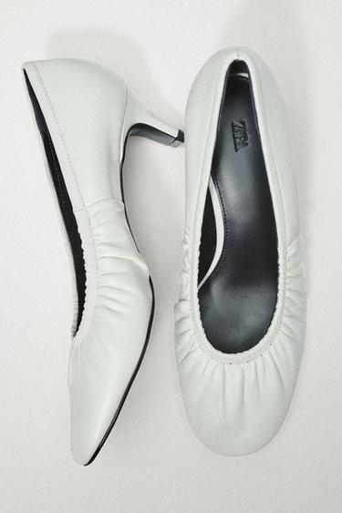 LIMITED EDITION GATHERED LEATHER KITTEN HEELS — White 1