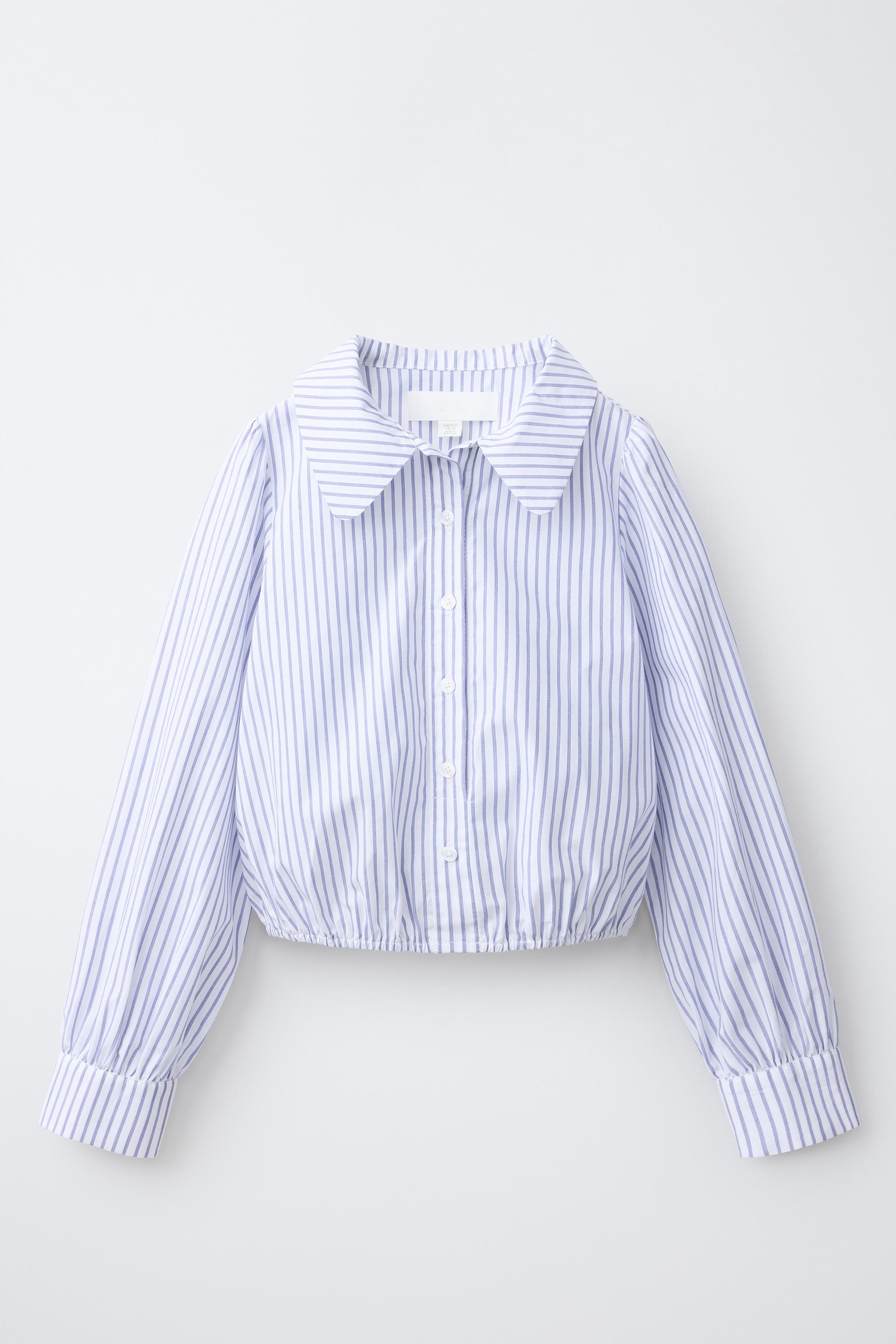 STRIPED PETER PAN COLLAR SHIRT — Blue / White
