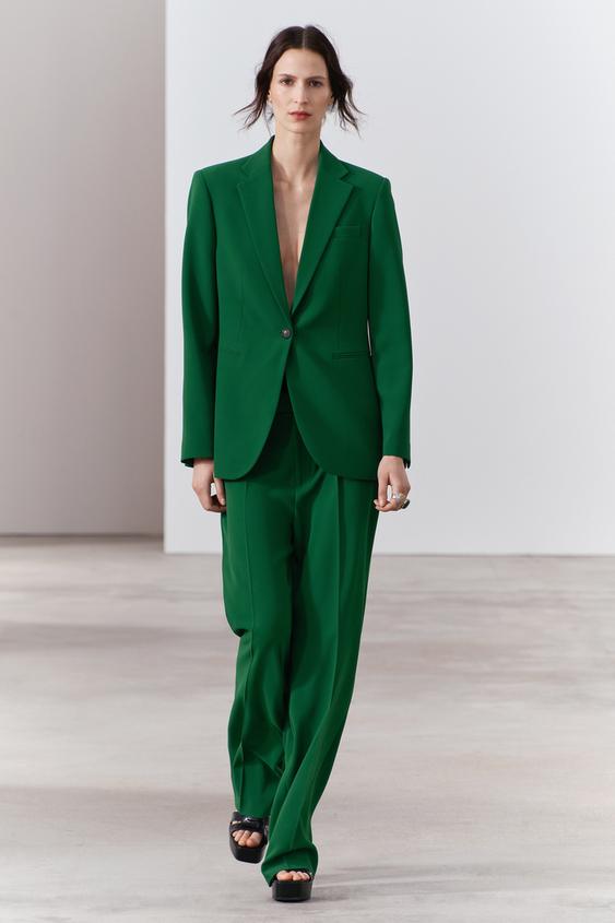 Sage Green Tailored Pocket Detail Plunge Neck Blazer Dress