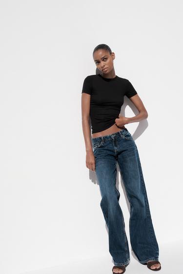 Zara 人造絲短袖T恤 - 黑色