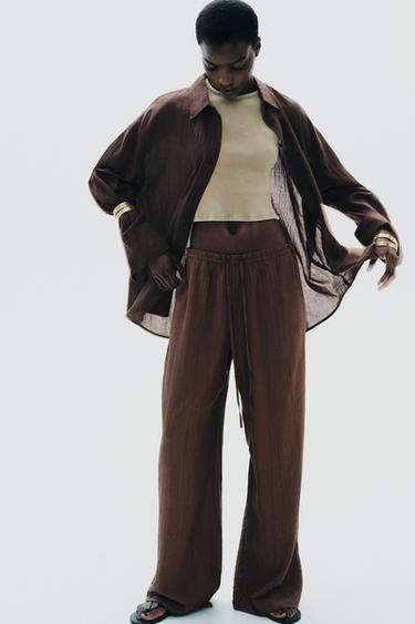 TEXTURED TROUSERS - Chocolate brown by Zara