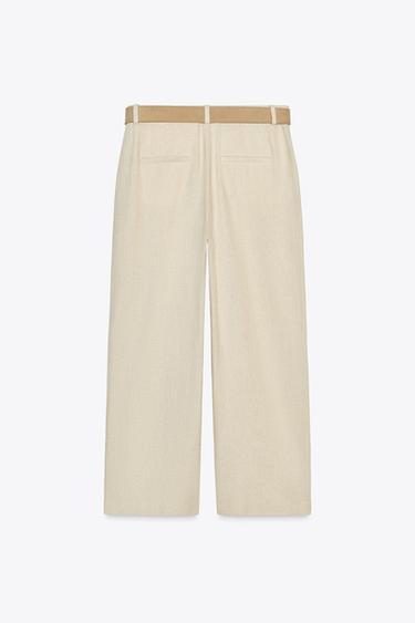 LINEN BLEND CULOTTES WITH BELT - Light beige by Zara - Image 6