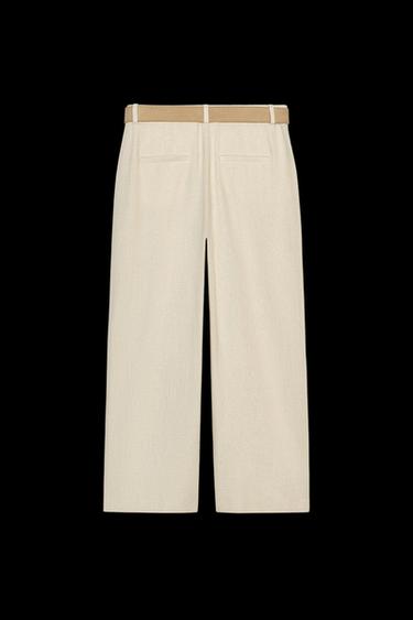 CULOTTE-HOSE MIT LEINEN UND GÜRTEL - Hellbeige von Zara
