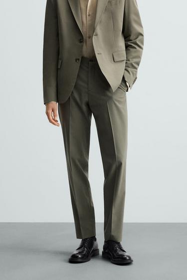 Zara WOOL SUIT PANTS - Greenish
