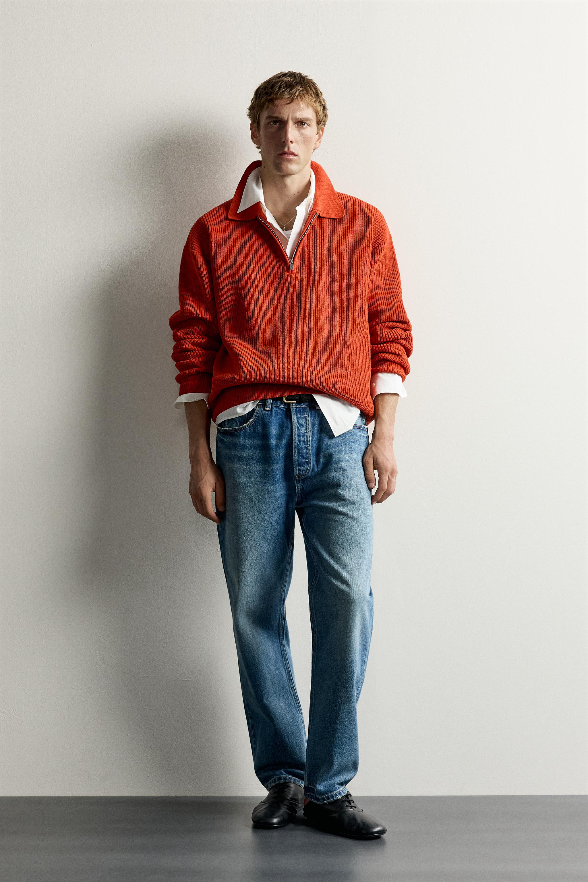QUARTER-ZIP KNIT POLO SHIRT — Red / Orange