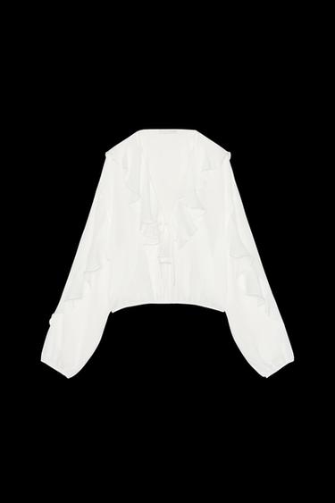 FLOWING RUFFLED BLOUSE - Oyster-white by Zara - Image 0