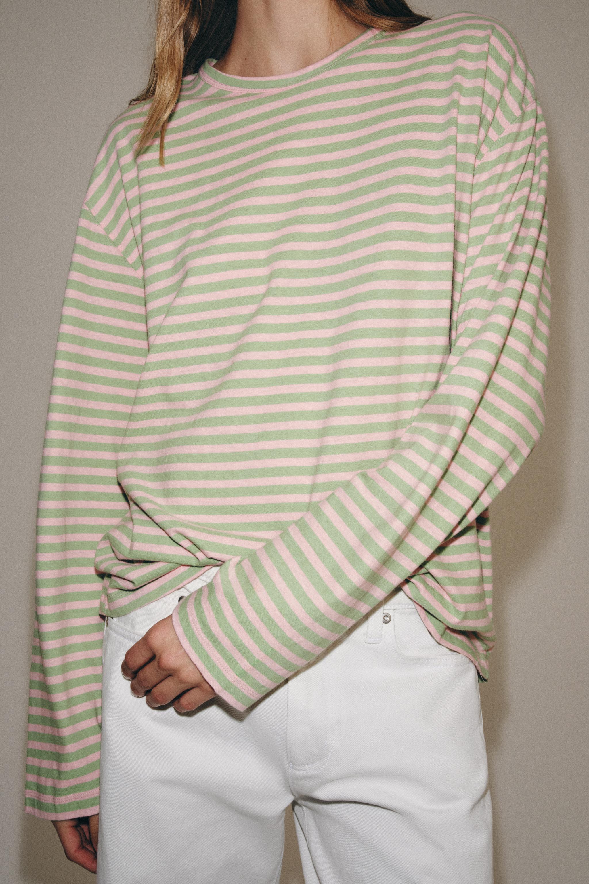 STRIPED COTTON AND LINEN T-SHIRT