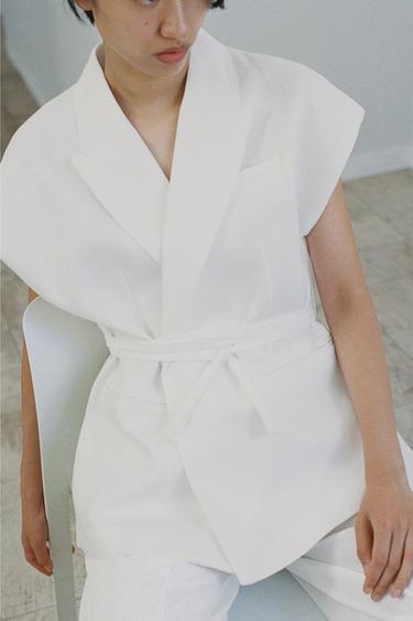 린넨 크로스오버 베스트 ZW 컬렉션 - Zara 화이트