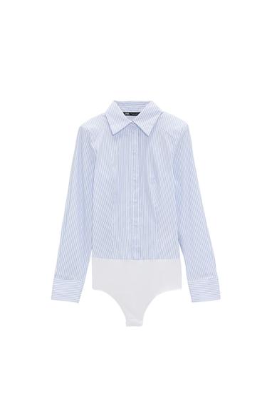STRIPED SHIRT-STYLE BODYSUIT