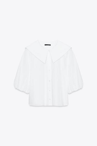 CAMISA POPELÍN CUELLO BOBO - Blanco de Zara