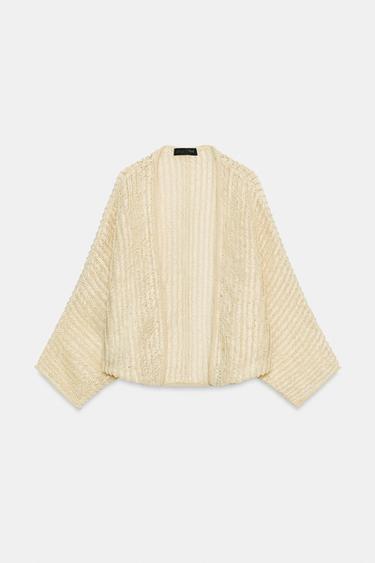 GILET OUVERT EN MAILLE - Écru de Zara - Image 6
