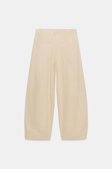 ZW COLLECTION BARREL CORDUROY TROUSERS - Ecru by Zara - Image 4