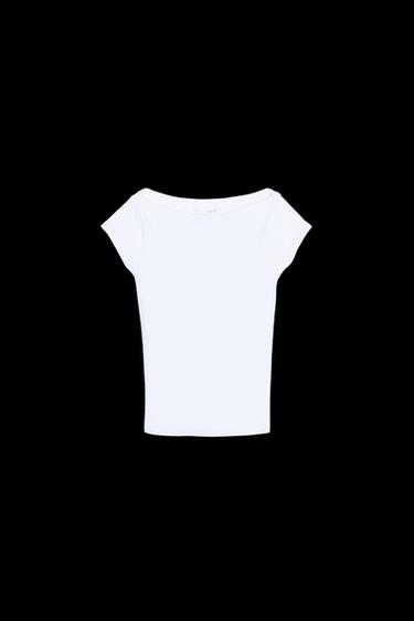 CAMISETA CUELLO BARCO - Blanco de Zara - Imagen 0