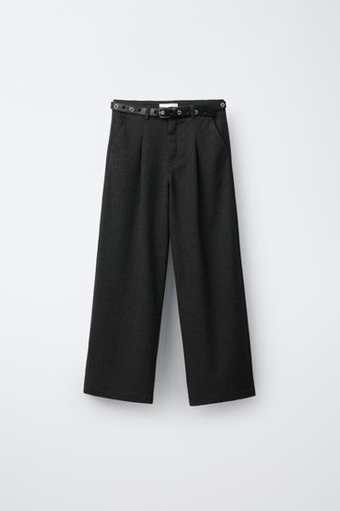 Zara SHINY PINSTRIPE WIDE LEG PANTS - Anthracite grey - Image 0