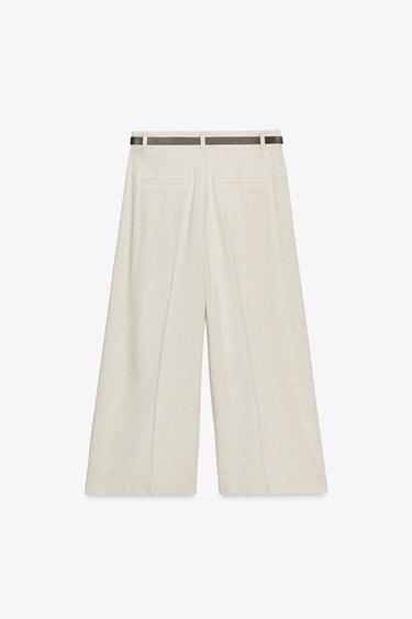 LINEN BLEND CULOTTES WITH BELT - Ecru by Zara - Image 5