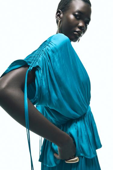 Zara RUCHED SATIN EFFECT BLOUSE - Duck blue
