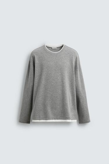 T-SHIRT WITH CONTRAST DOUBLE RIBBED HEM - Grey marl by Zara
