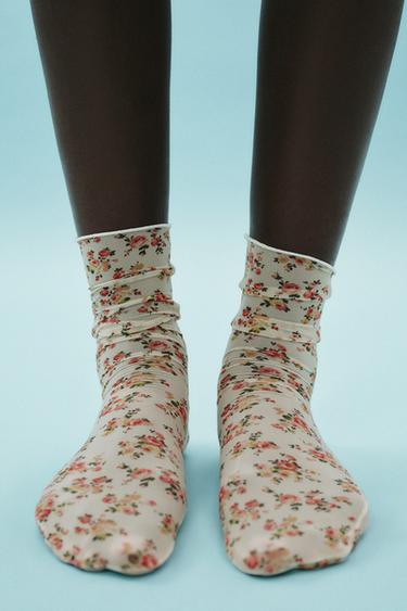 FINE FLORAL PRINT SOCKS - Ecru by Zara - Image 0