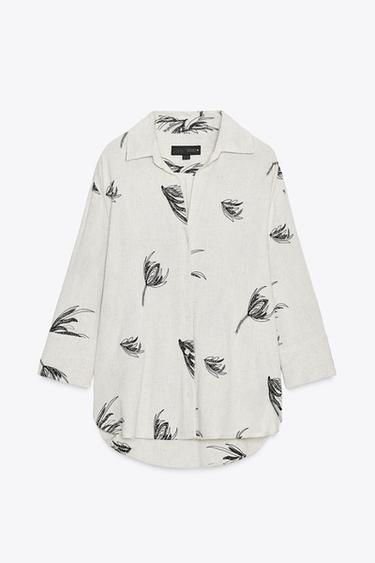 قميص بتطريزات ZW COLLECTION - بيج داكن الخاص بـ Zara