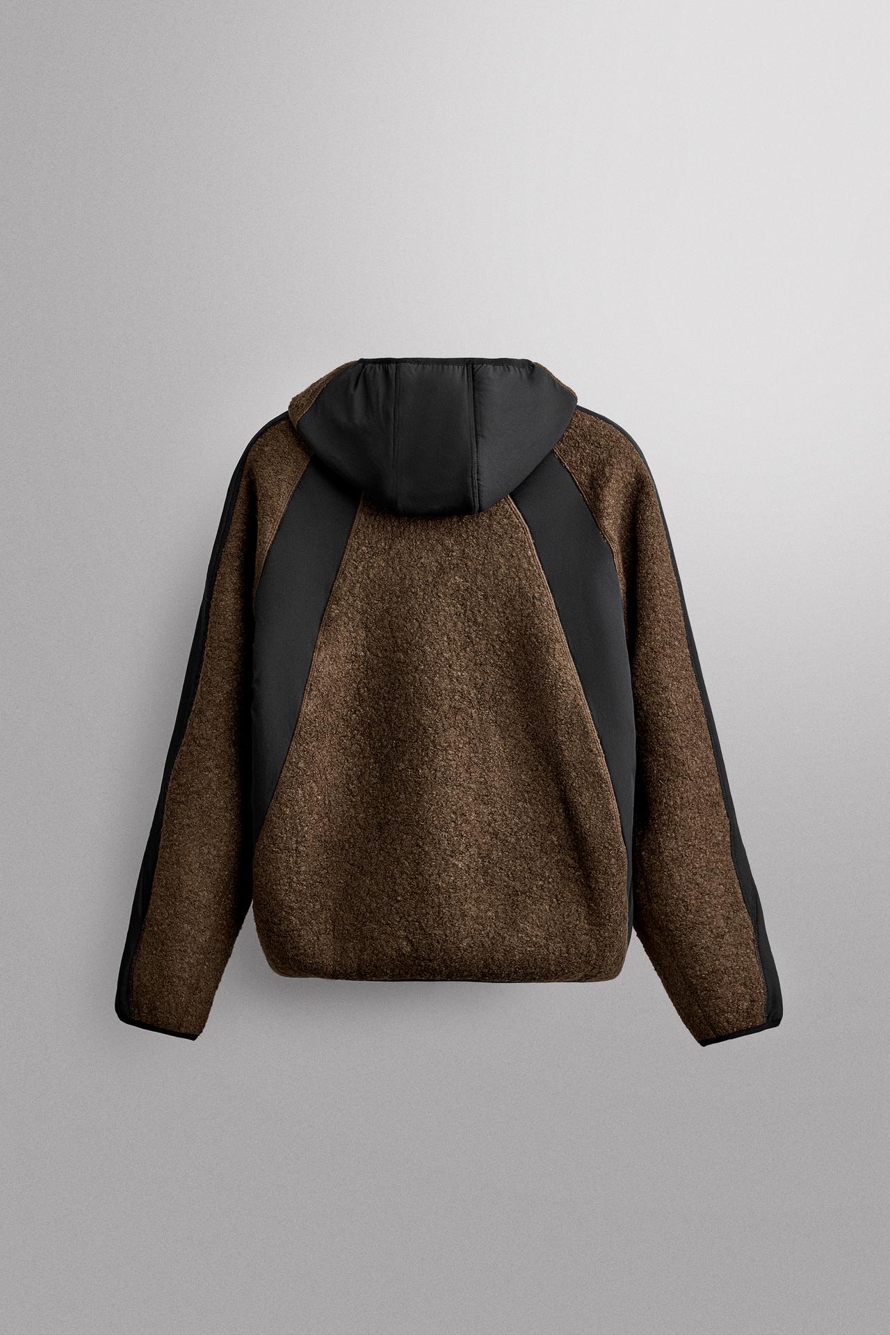 COLOR BLOCK COMBINED FLEECE JACKET — Brown-Blue