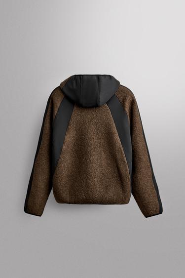 COLOR BLOCK COMBINED FLEECE JACKET — Brown-Blue 2