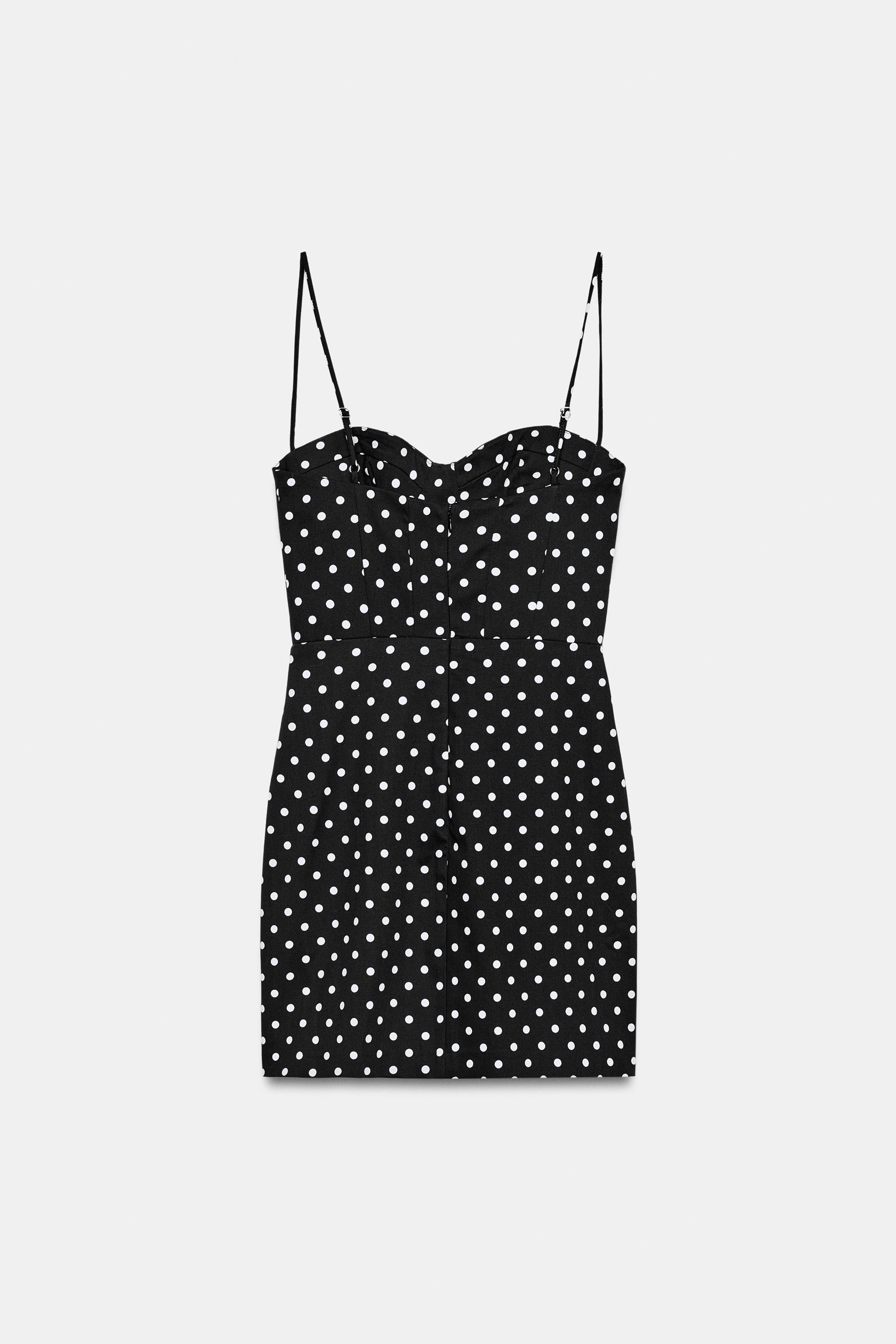 zara polka dot mini dress HALTER POLKA DOT SATIN EFFECT DRESS - Ecru / Black