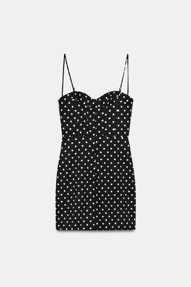 ROBE COURTE À BRETELLES ET POIS - Noir / Blanc de Zara - Image 4