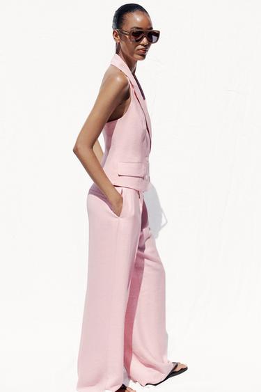 WIDE-LEG DARTED TROUSERS - Pastel pink by Zara - Image 1
