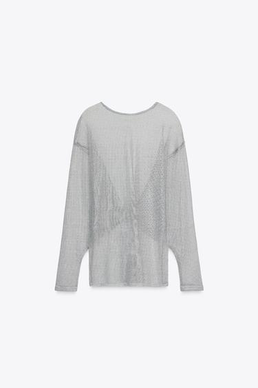 METALLIC THREAD BATWING SLEEVE TOP - Silver by Zara - Image 4