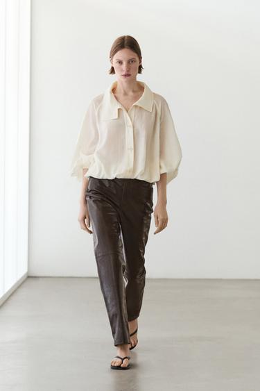 Pantalón piel napa - Marrón de Zara - Imagen 0