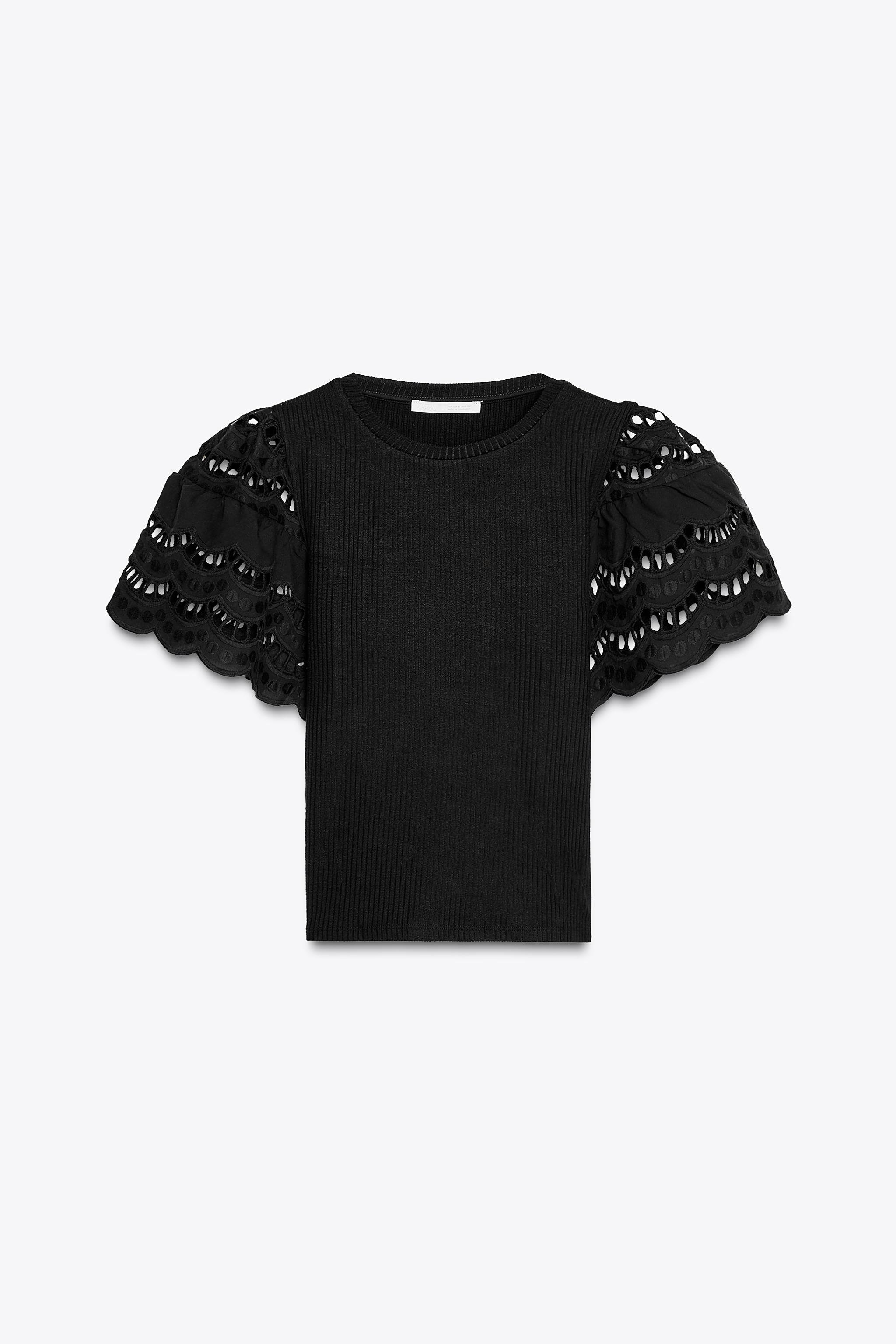 スリーブエンブロイダリー タンクトップ - ブラック | ZARA