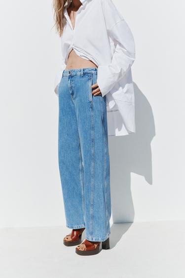 Zara Z1975 HIGH-WAISTED STRAIGHT FRONT SEAM JEANS - Mid-blue