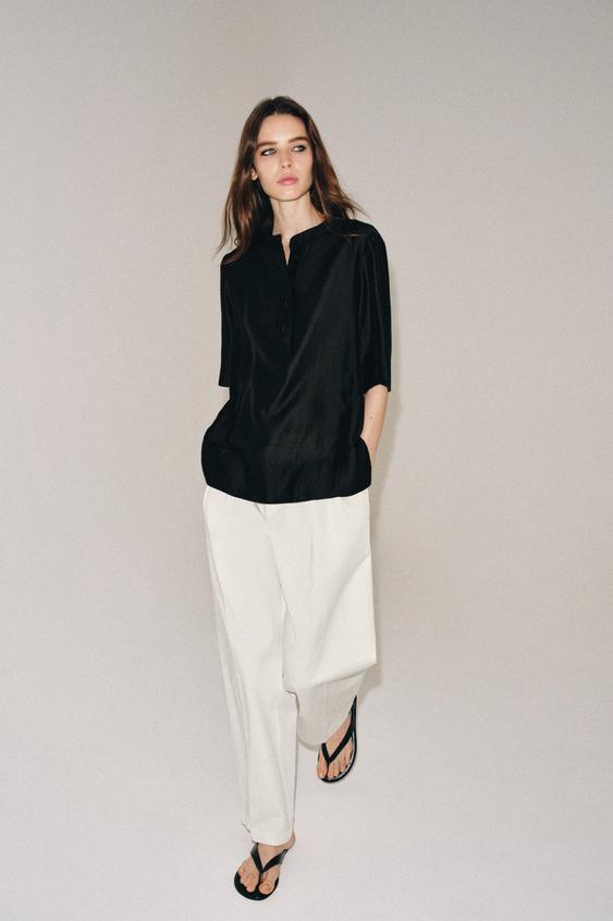 ZW Collection kısa kollu dökümlü bluz