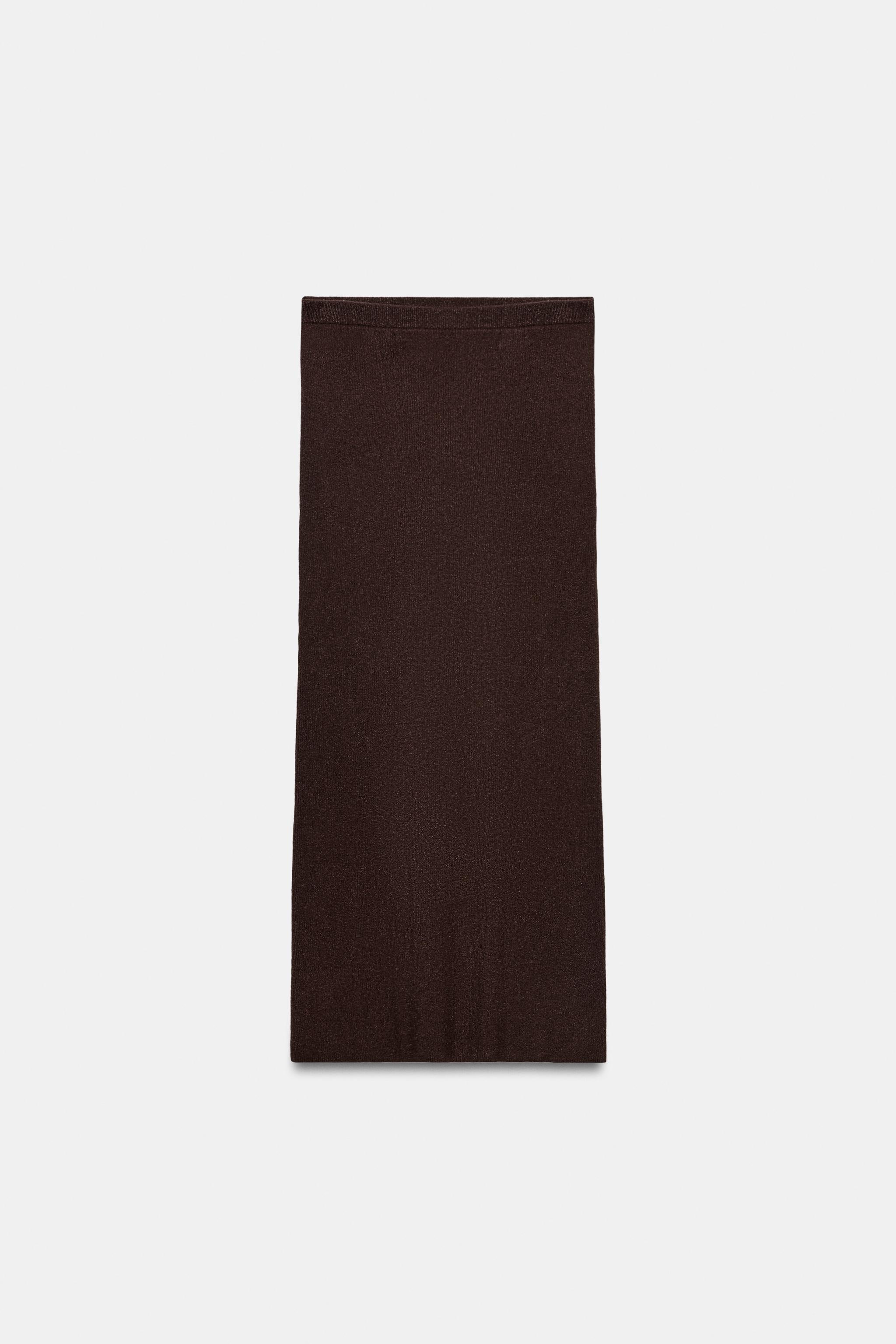 METALLIC THREAD RIB KNIT MIDI SKIRT
