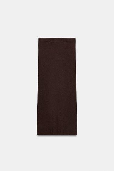 METALLIC YARN RIB KNIT MIDI SKIRT - Brown by Zara