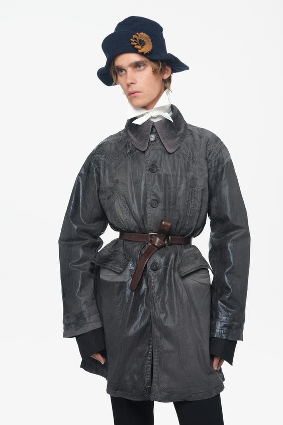 LIMITED EDITION SHINY CRINKLE EFFECT COAT - Dark grey by Zara - Image 0