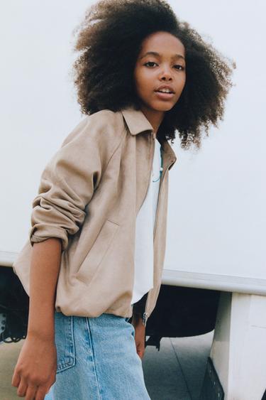 Zara FAUX SUEDE BALLOON JACKET - Sand