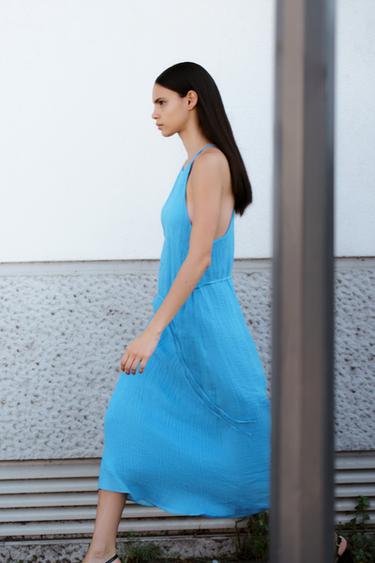 Zara LINEN HALTER DRESS - Turquoise - Image 0