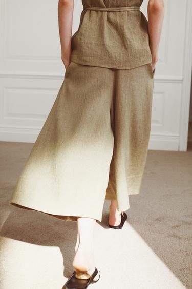 PANTALON LARGE AVEC LIN ZW COLLECTION - Kaki de Zara - Image 2