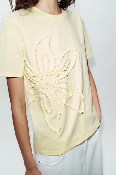 RAISED FLORAL T-SHIRT - Yellow by Zara