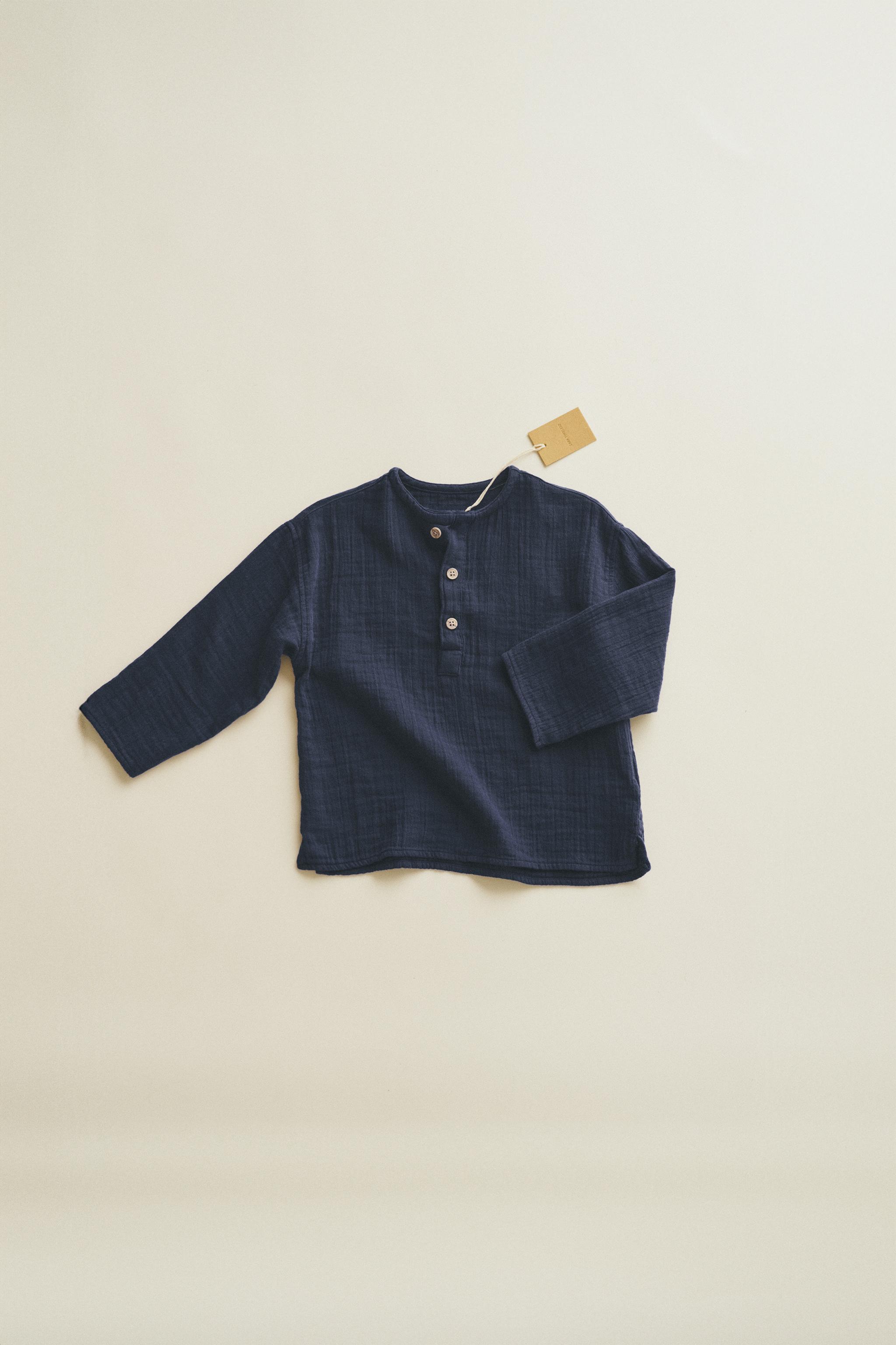 TIMELESZ CREPE HENLEY SHIRT Navy blue ZARA United Kingdom