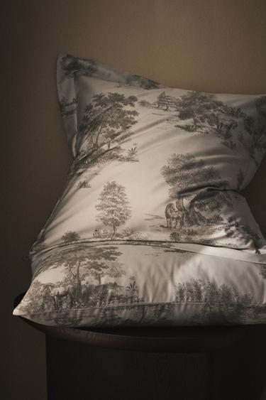 SATEEN PILLOWCASE WITH PRINT (300 THREAD COUNT) - Grey / Beige by Zara - Image 4